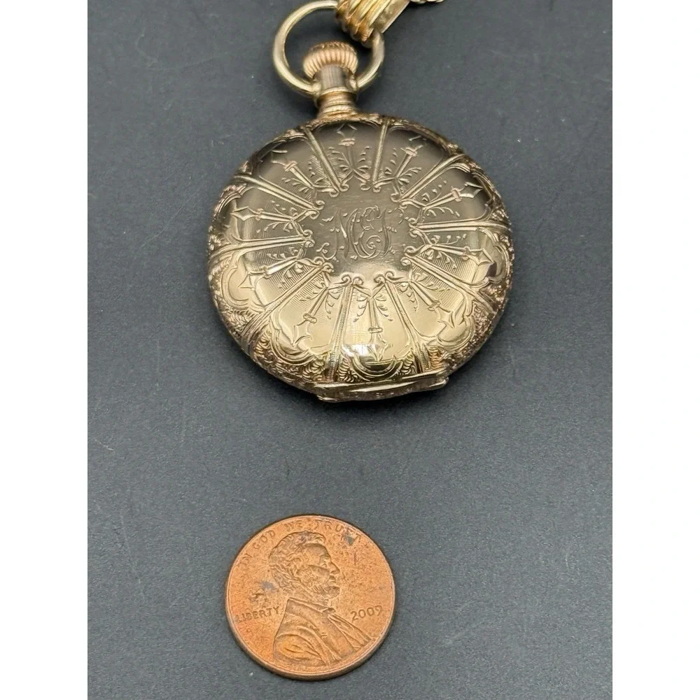 14K SOLID GOLD AMERICAN WALTHAM POCKET WATCH WITH CHAIN 15J